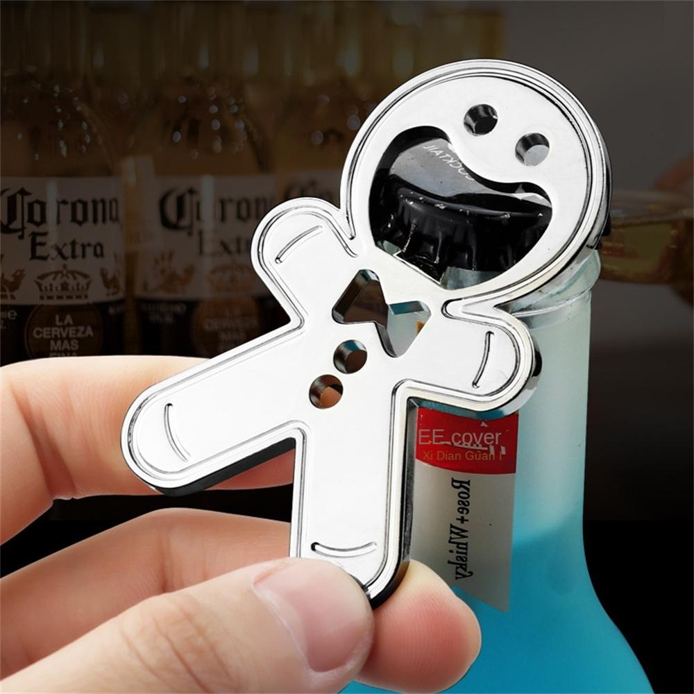Magnetický otvírák na lahve s perníkovým mužem, otvírák na lahve z nerezové oceli, odstraňovač sklenic na limonádu do lednice, kuchyňský kovový nástroj na pivní bar
