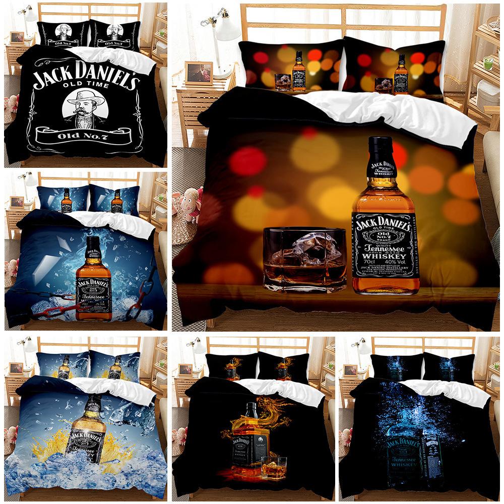 Wine Bottle Pattern Three-Piece Set 3D Digital Printing Abrasive Quilt Cover Bedding Kit