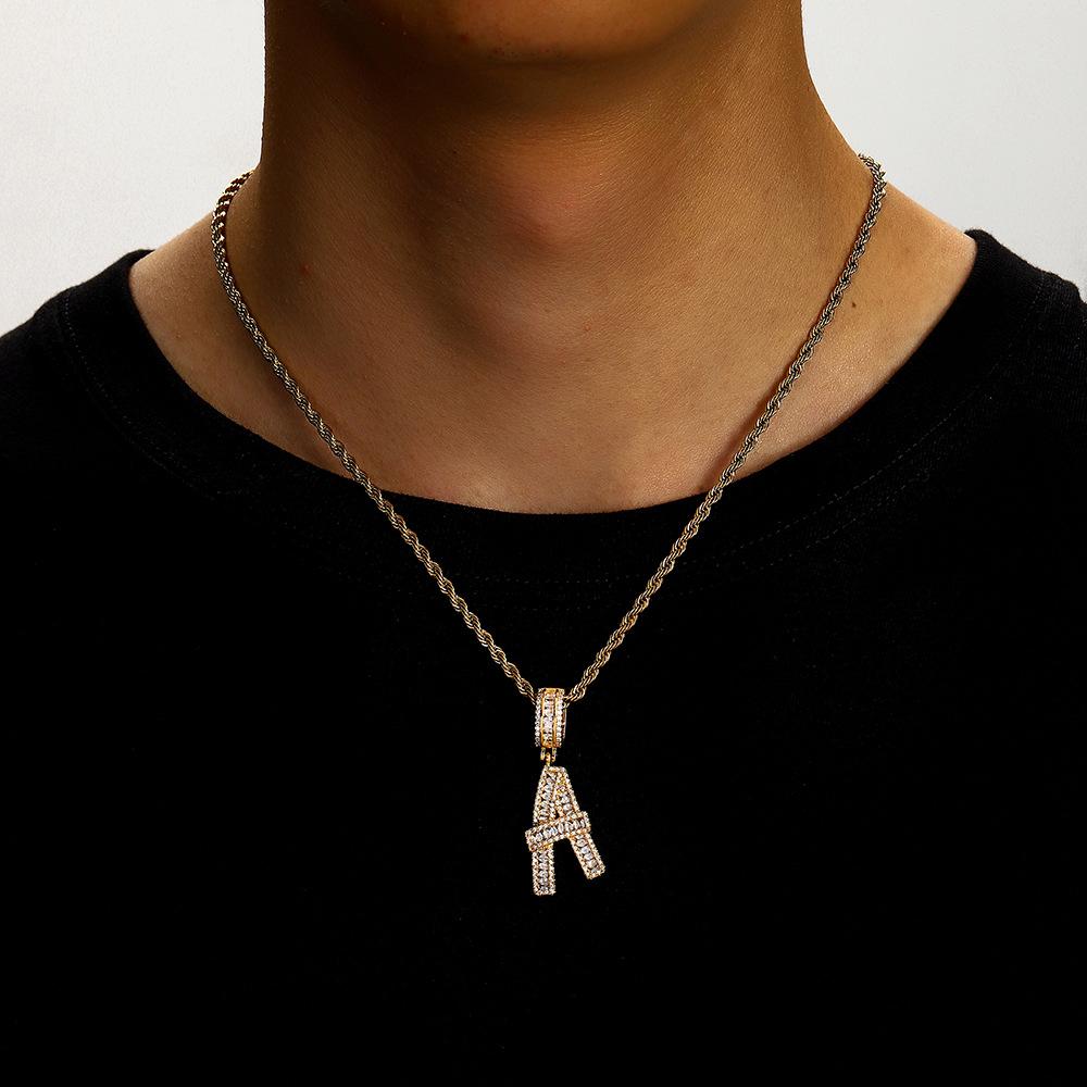 26 English Letters Pendant Necklace Copper Inlaid Zircon Versatile Jewelry Necklace