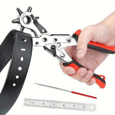 1PC Carbon Steel Leather Punching Pliers with Rotating Head, Multi-size Puncher, Suitable for Belts, Straps, with Holes-1 Rotary Punching Tool