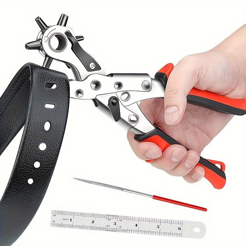 1PC Carbon Steel Leather Punching Pliers with Rotating Head, Multi-size Puncher, Suitable for Belts, Straps, with Holes-1 Rotary Punching Tool