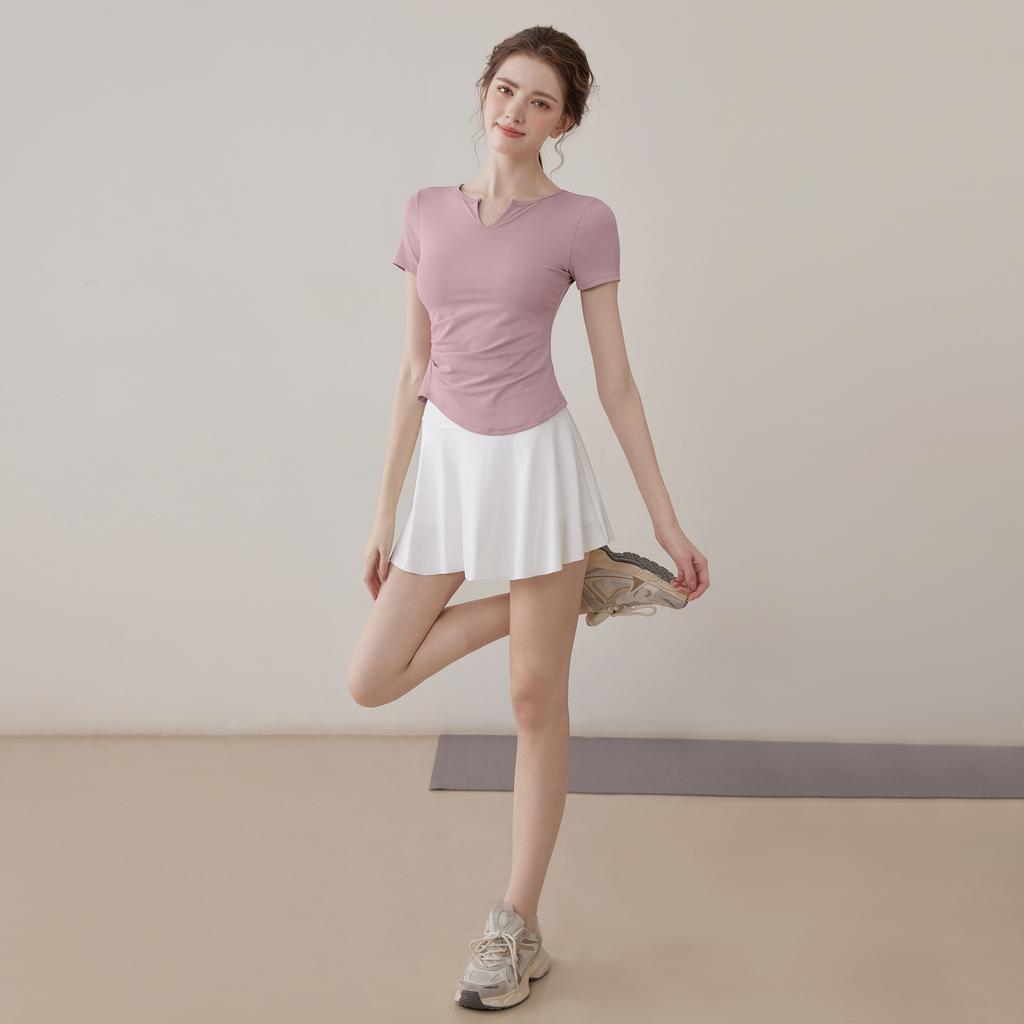 Yoga clothes women's 1011 new summer short-sleeved running thin sports top Pilates training fitness clothes set
