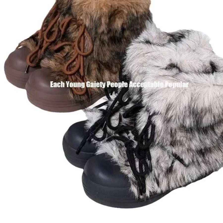 Fashion New Trend Fur Women Snow Ankle Boots Flats Platform Shoes Warm Plush Casual Cozy Sneakers Woman Designer Winter Botas Mujer