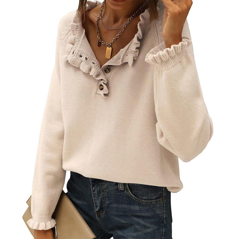 Women S Casual Long Sleeve Pullover Knit Sweater Button Edge Basic Top