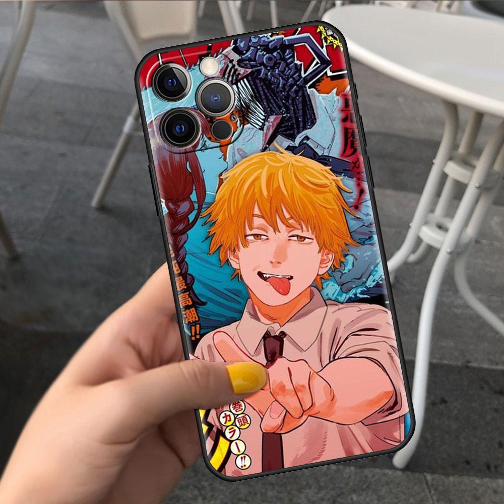 Etui na Apple iPhone 14 11 13 7 12 Pro 7 XR XS Max 8 Plus 6 14Pro Czarne Miękkie Etui na Telefon Coque Funda Śliczny Kreskówkowy Chainsaw Man