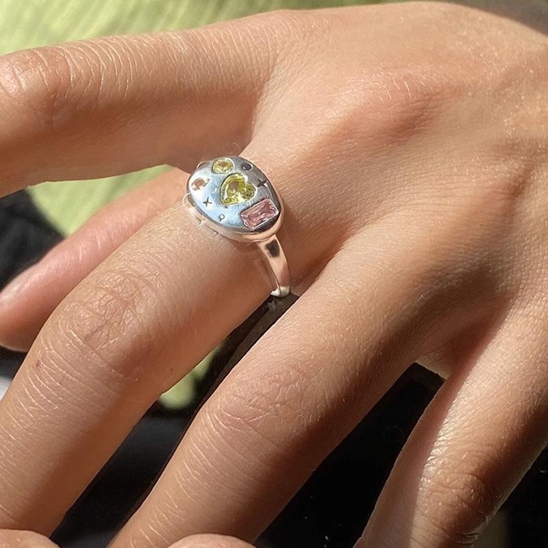 Colorful Inlaid Zirconia Ultra Sparkling Adjustable Ring For Women With Unique Design Fashion