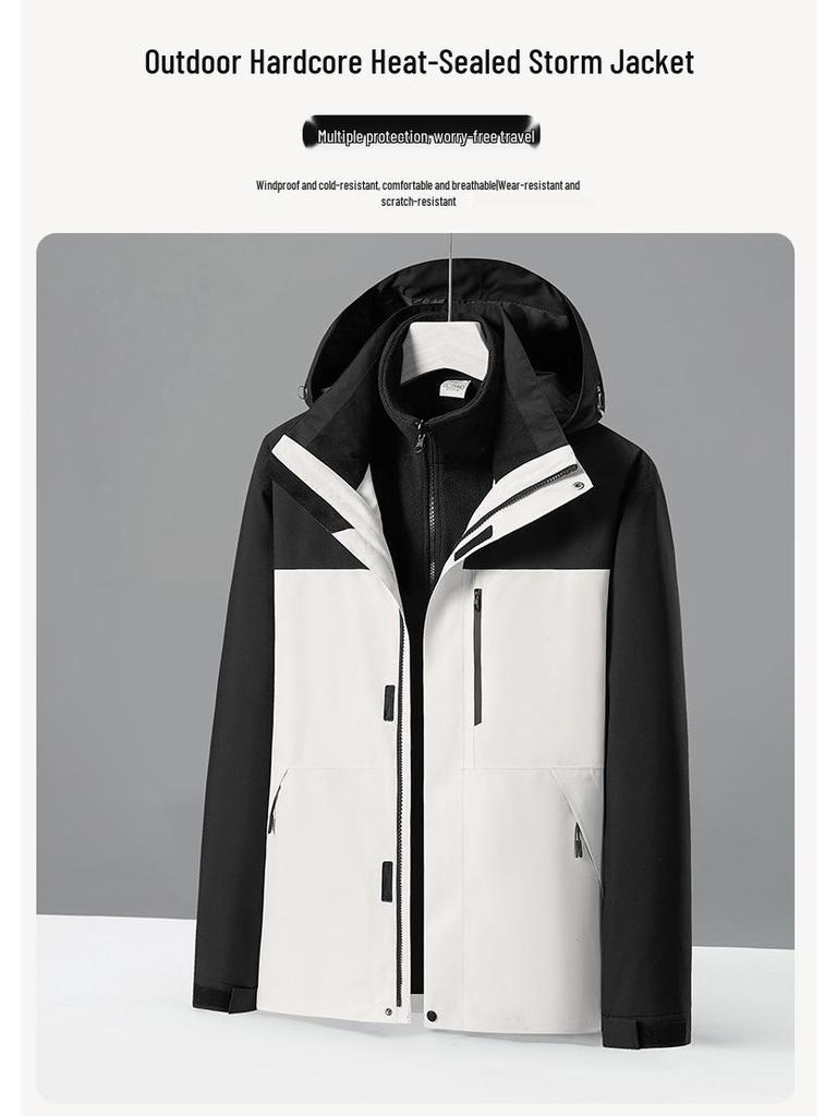 Men's & Women's Three-in-One Hooded Outdoor Jacket - Autumn/Winter Color Block Coat