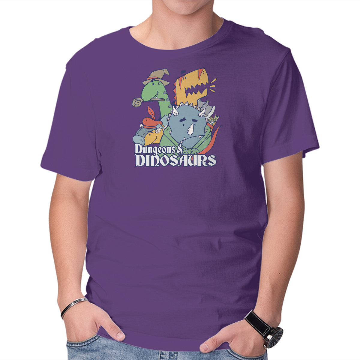 Unisex Crew Neck T-Shirt Dungeons and Dinosaurs Graphic Short Sleeve Casual Tee L