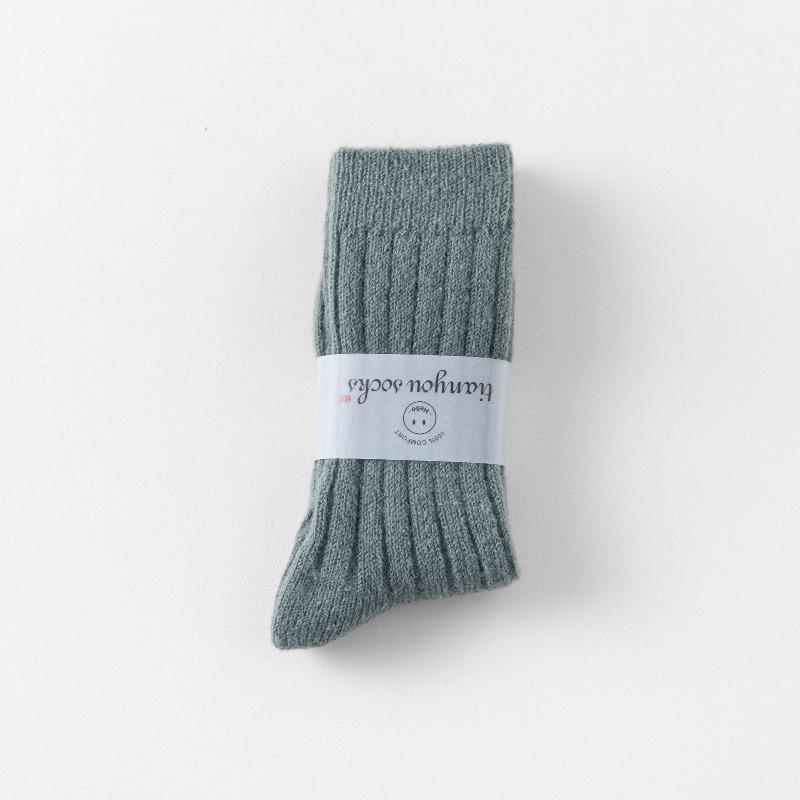 Children's Winter Thick and Warm Wool Socks with Vertical Stripes, Versatile and Plain Color, Pile-up Socks, Double-needle Thick Yarn, Long Socks