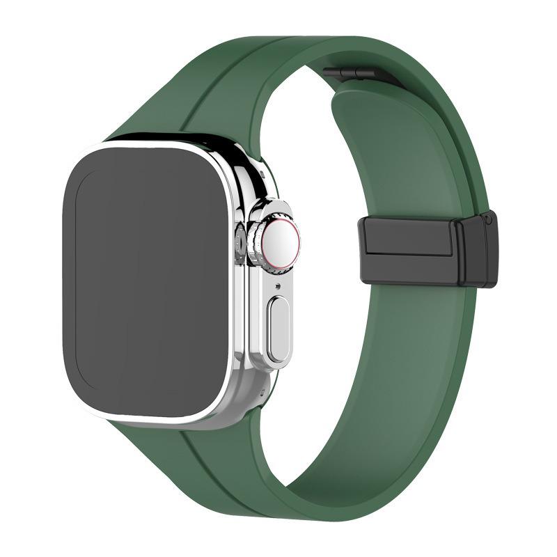 Compatible Silicone Magnetic Folding Buckle Band for Apple Watch S9/8/7/6/SE/Ultra