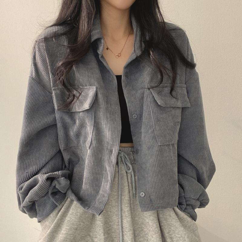 2023 Autumn Retro Loose Corduroy Casual Jacket Comfortable Thickened All-match Long-sleeved Shirt Top Women's Chic Short Coat