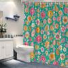 1pc Retro 1970s Floral Shower Curtain - Bright Turquoise with Whimsical Yellow, Pink, Orange Flowers & Paisley Shapes, 12 Hook