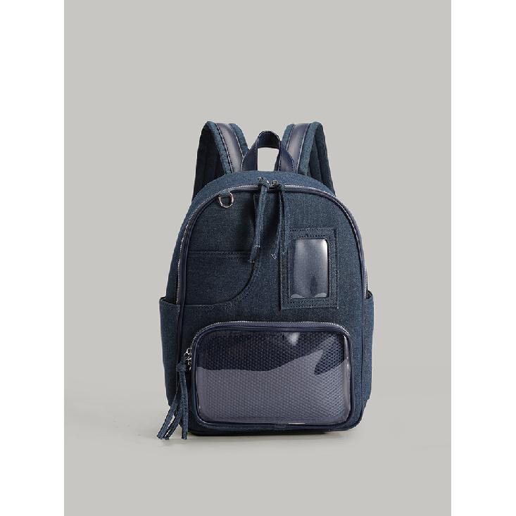 College-style girl denim backpack, transparent ita-bag, anime-themed display bag, small-capacity backpack темно-синий