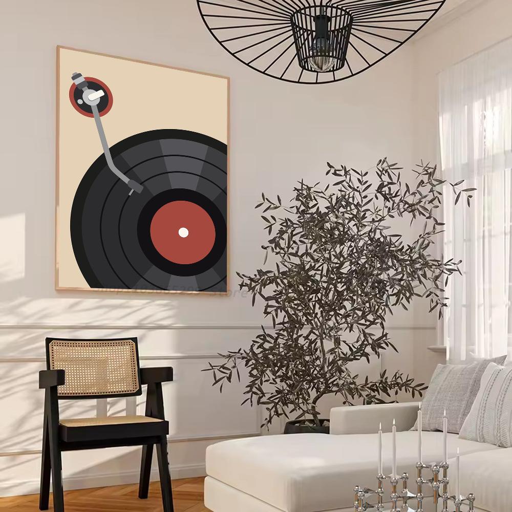 1pc Nordic Vintage Vinyl Records Poster Self-adhesive Art Waterproof Paper Sticker Coffee House Bar Room Wall Decor