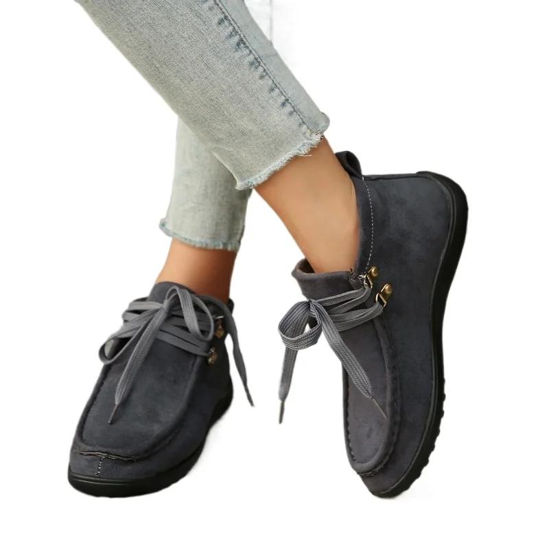 Fashion 2025 New Women's Chunky Sole Casual High-Top Shoes Plus Size Comfortable Flat Lace-Up Anti-Slip Ankle Boots Ladies Sneakers