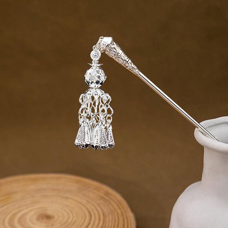 Hairpin Hollow Feather Fringed Hairpin, Ethnic Feng Shui Drop-Shaped Oil Dripping Hairpin Hanfu Disc Hair Accessories