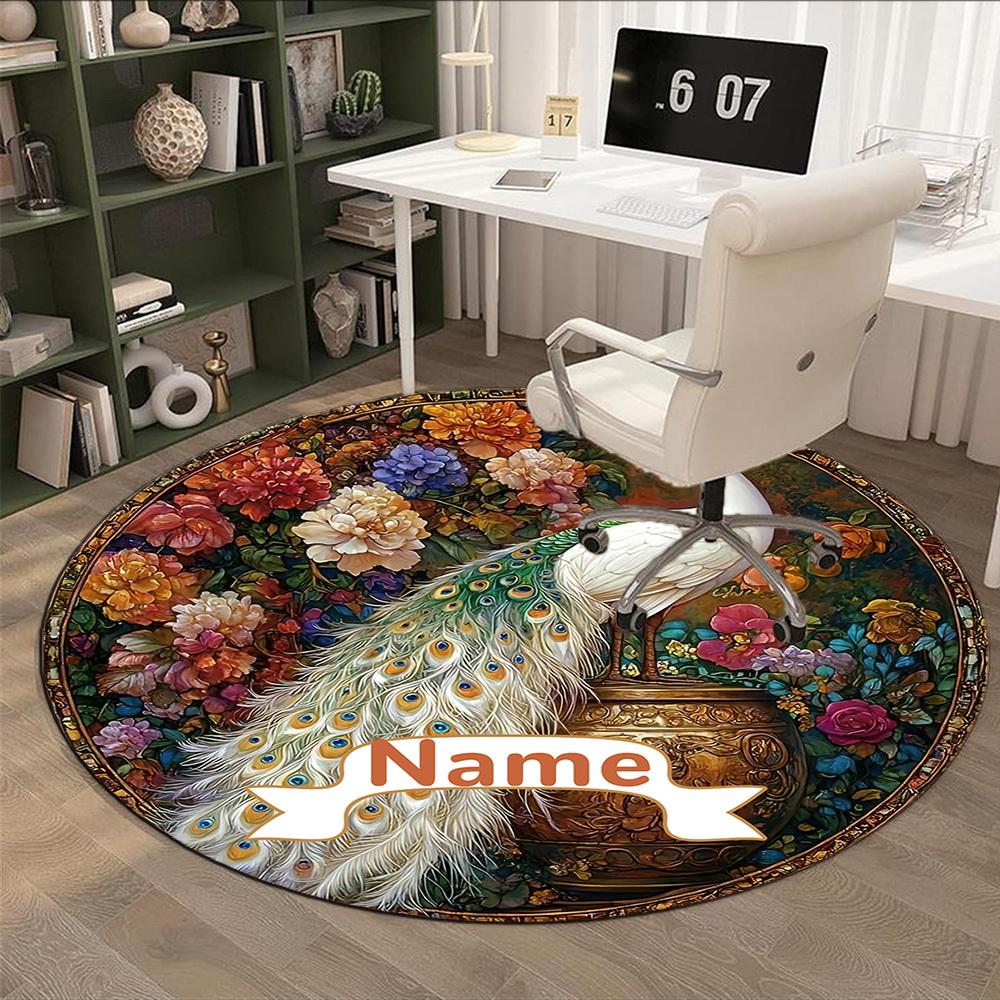 Jeweled Peacock Art Deco Frame With Personalized Name Office Carpet Nonslip Carpet Office Chair Mat Design For Home Bedroom Gift Living Roomt35