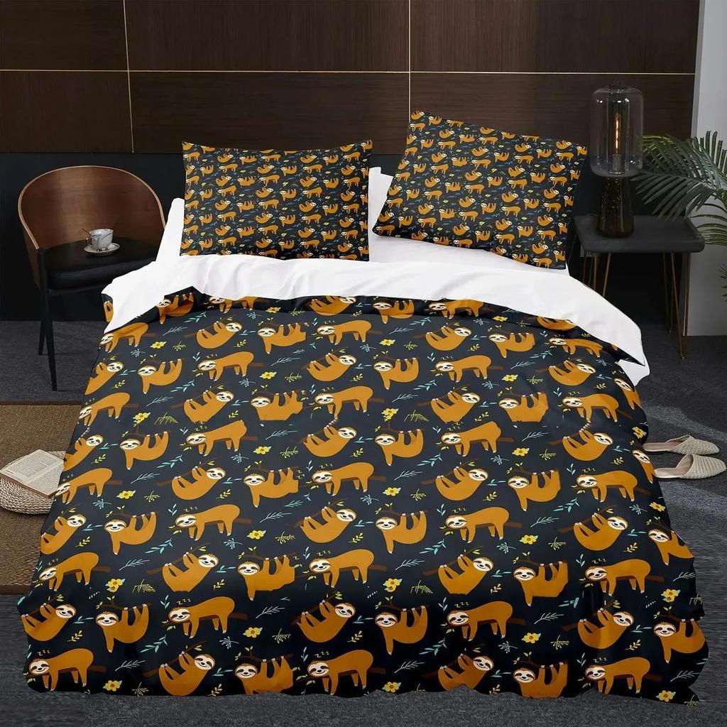 Cartoon Sloth Duvet Cover King Queen Funny Animal Bedding Set for Cool Wildlife Polyester Quilt Cover Boys Birthday