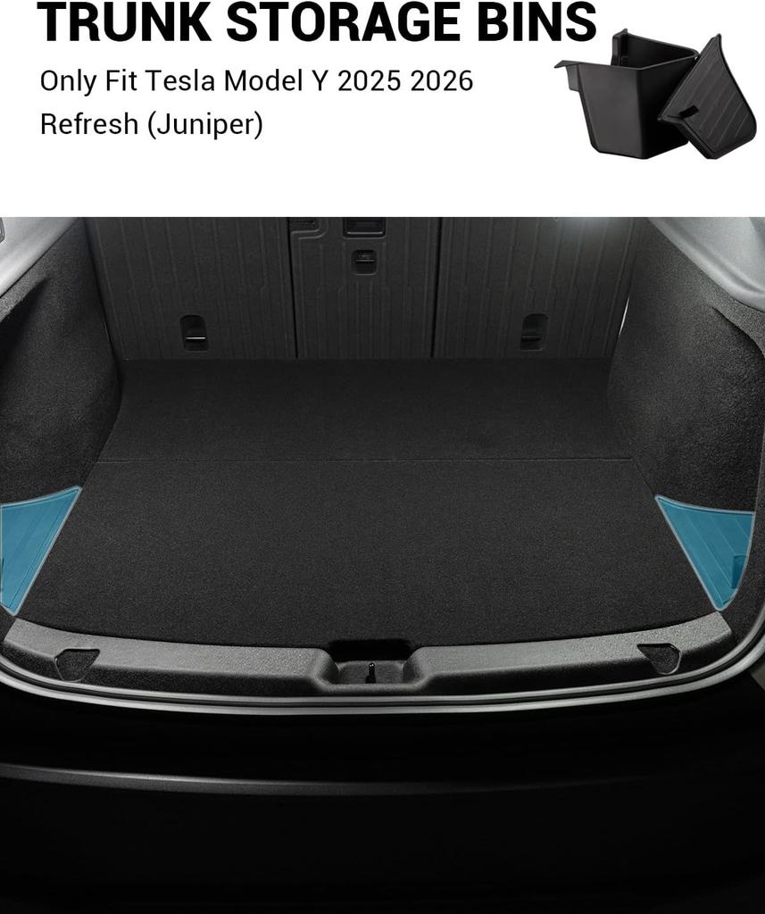 2PCS Trunk Storage for Tesla Model Y 2026 Juniper TPE Lid Waterproof Rear Trunk Side Storage Box Large Capacity Accessories