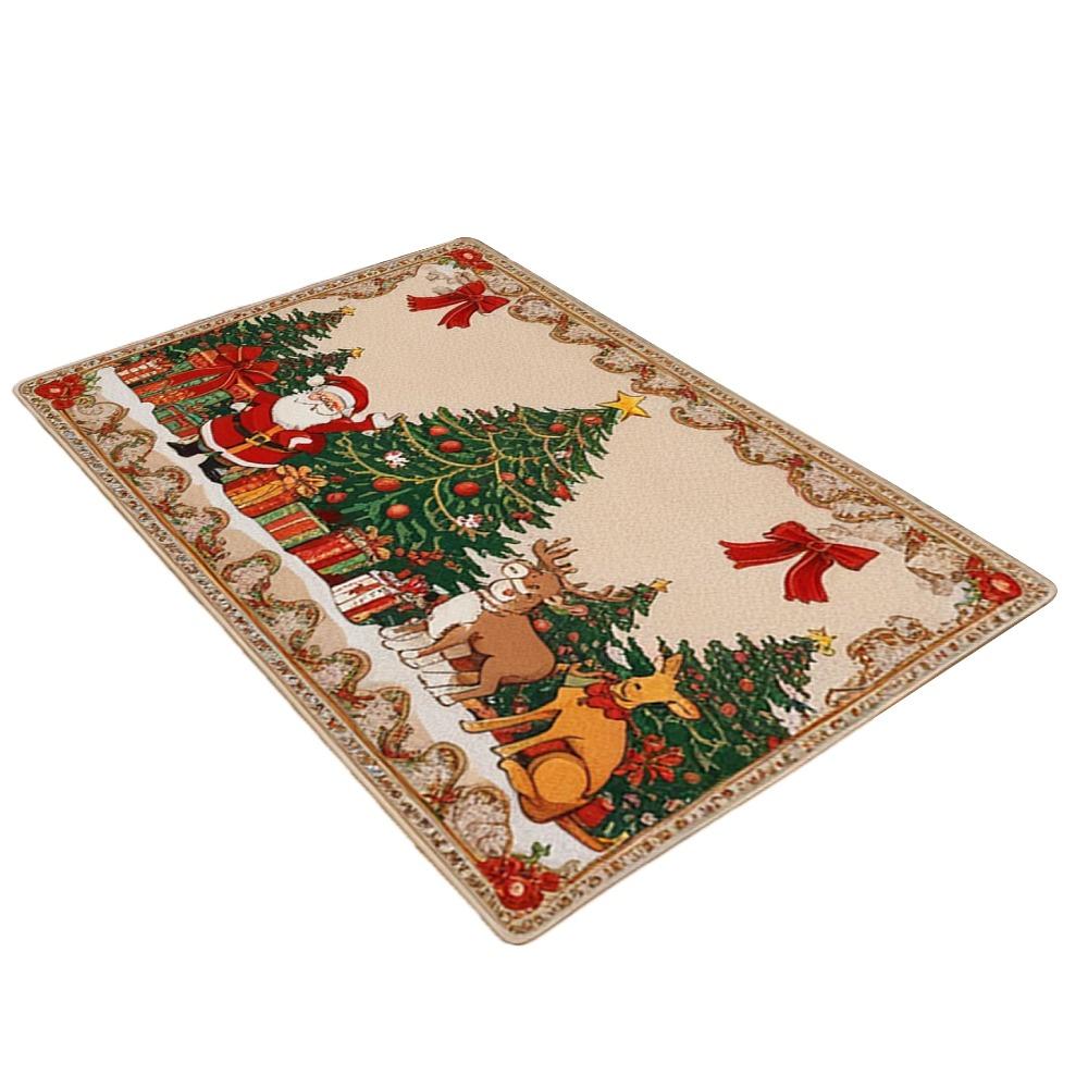 New Polyester Christmas Mat Non-Slip Santa Claus Outdoor Carpet Printed Xmas Doormat Living Room