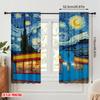 2pcs 2D Flat Printing Scene Curtain Starry Night Route 66 100% Polyester Without Electricity Festive Holiday Use for Holiday