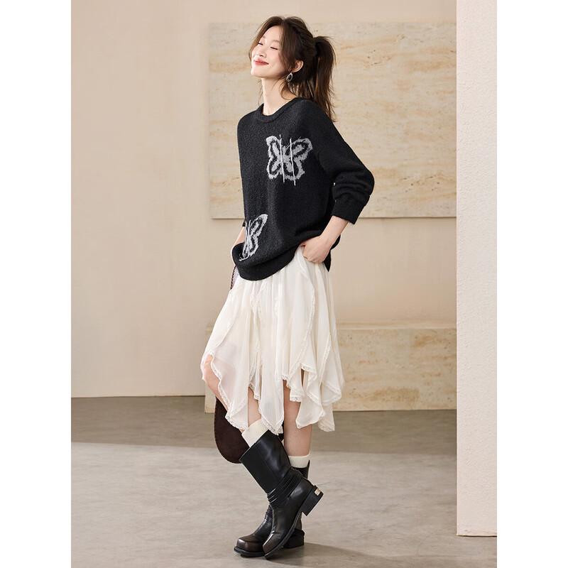 Mohan Yimei Wool Blend Butterfly Jacquard Pullover Sweater