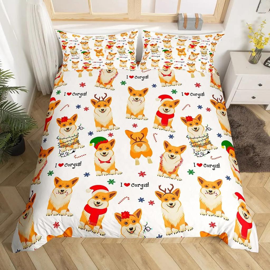 Zestaw poszewek na kołdrę z psem rasy Mops Corgi Shiba Szczeniak Poszewka na kołdrę z psem Kocham psy Zestawy pościeli Zwierzęta Kawaii Kreskówkowe narzuty Rozmiar pełny