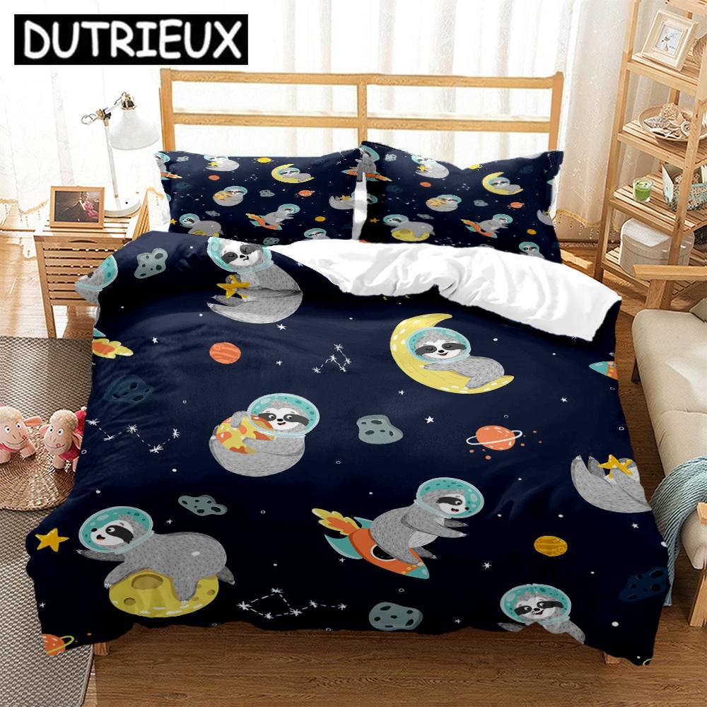 King/Double Size Hd Print Space Animals - Themed Bedding Set With Duvet Covers And Pillowcases For Children'S Beds