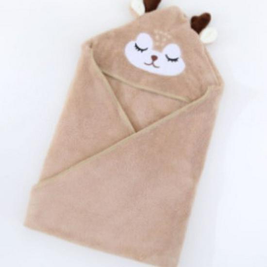 Newborn Cartoon Hooded Swaddle Blanket - Absorbent Coral Fleece for Spring & Autumn