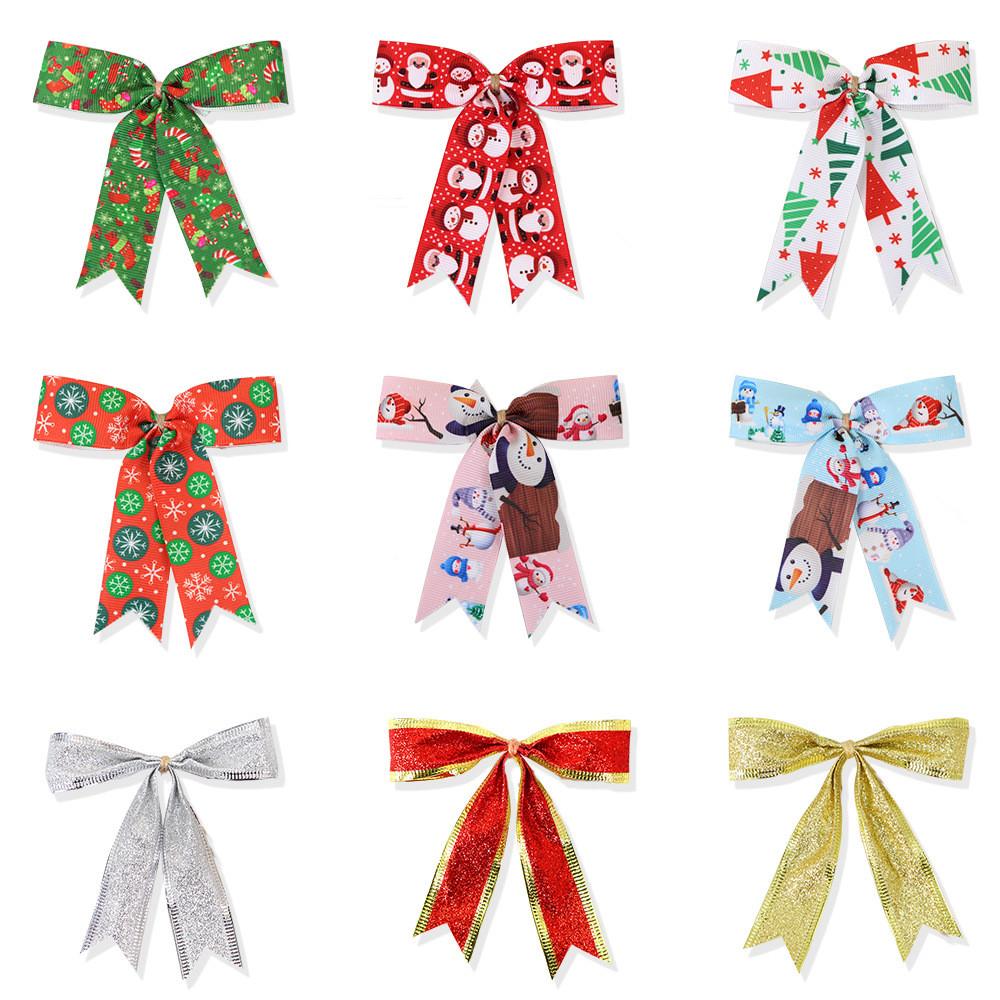 Stylish 10cm Polyester Bow Decorations For Christmas Featuring Snowman Blue And Pink