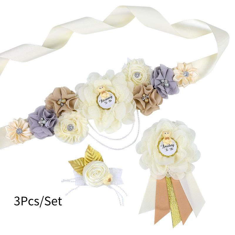 

Elegant Pink Floral Maternity Sash & Parent-To-Be Corsage Set, Baby Shower Gender Reveal Party Decor & Photo Prop