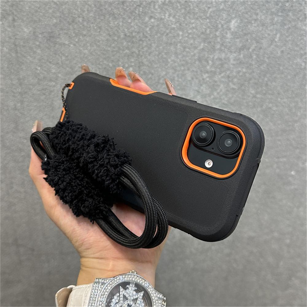 2 in 1 Thickened Hybrid Armor Bumper with Bracelet Wrist Strap Case For iPhone 16 Pro Max Plus 17Air Anti-slip Shockproof Cover