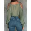 T-shirt Casual da Donna S Scollo a V Spalle Scoperte Maniche a Pipistrello Ampia Monocolore