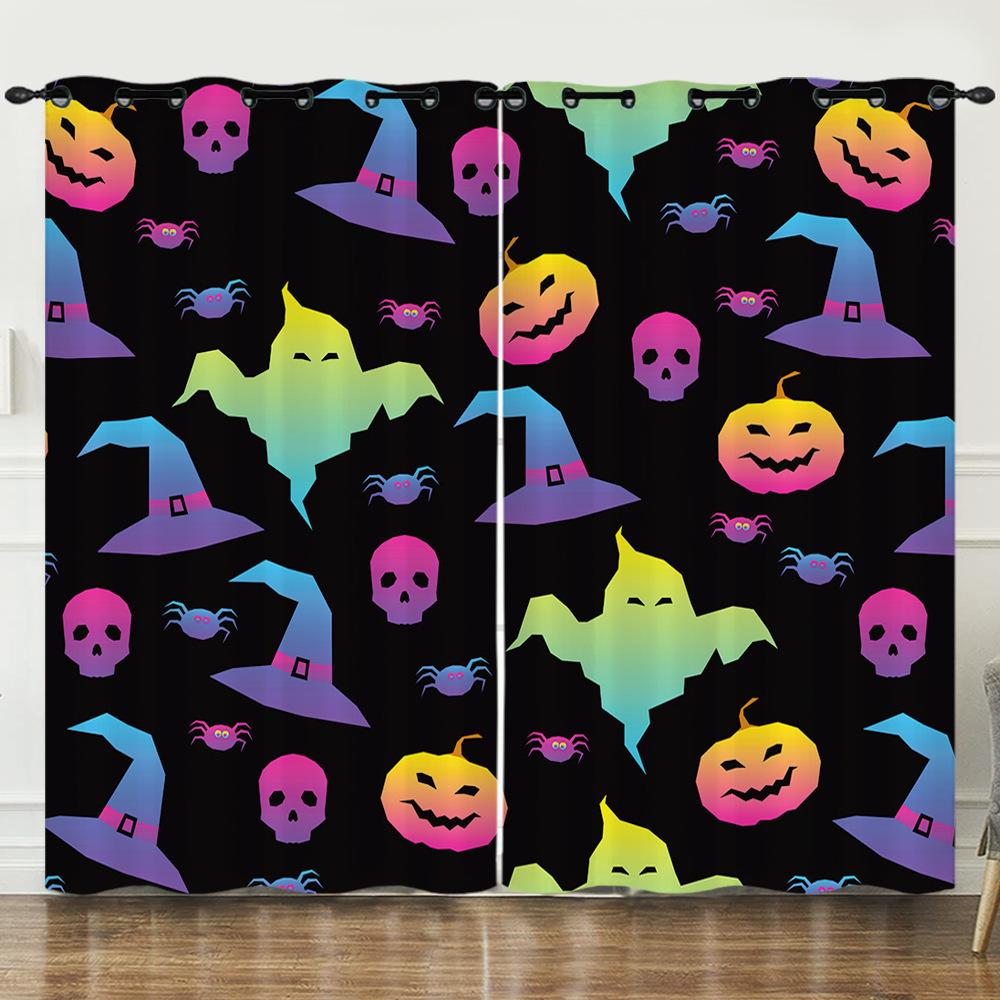 Halloween Pumpkin Digital Printing Curtains Blackout Curtain Punching Modern Minimalist Style