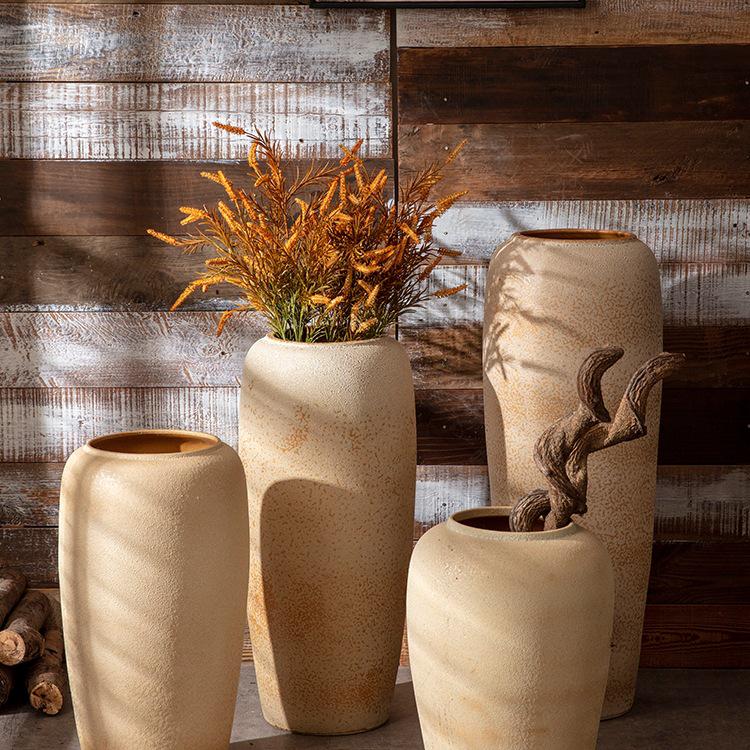 Handmade Retro Nostalgic Large Ceramic Floor Vase – Coarse Pottery Feng Shui Decor for Living Room or Hotel.