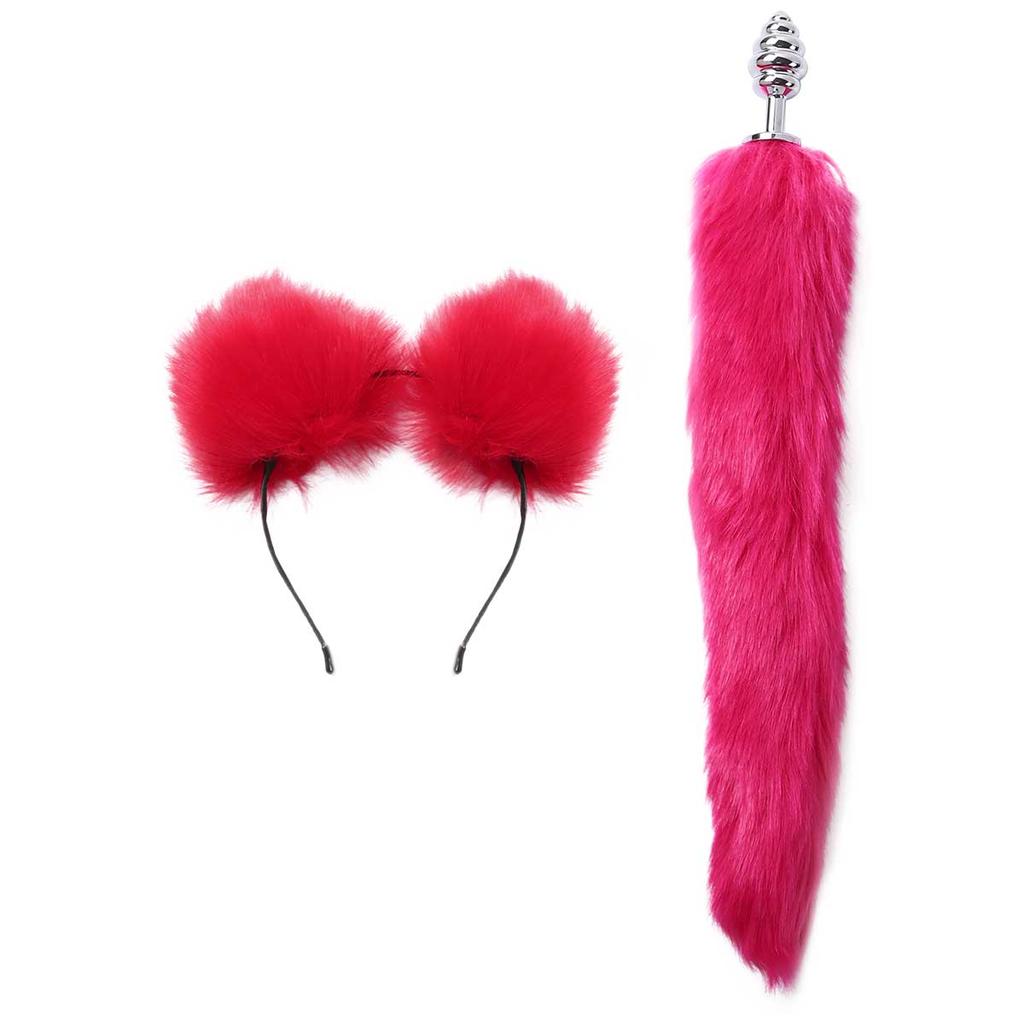 Frauen Erotische Cosplay Sex Kostüm Set Schwanz Metall Anal Butt Plug Spielzeug mit Faux Pelz Tier Ohren Stirnband Erwachsene Sex spiel