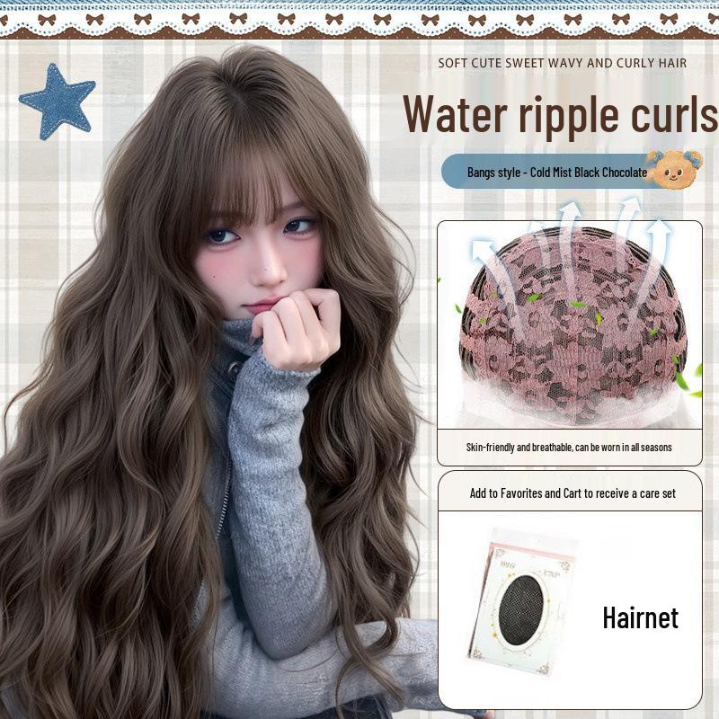 Women's Full Head Wig, Lazy Water Wave Long Curly Hair, Natural Seamless Look, Large Scalp Egg Roll Wig.