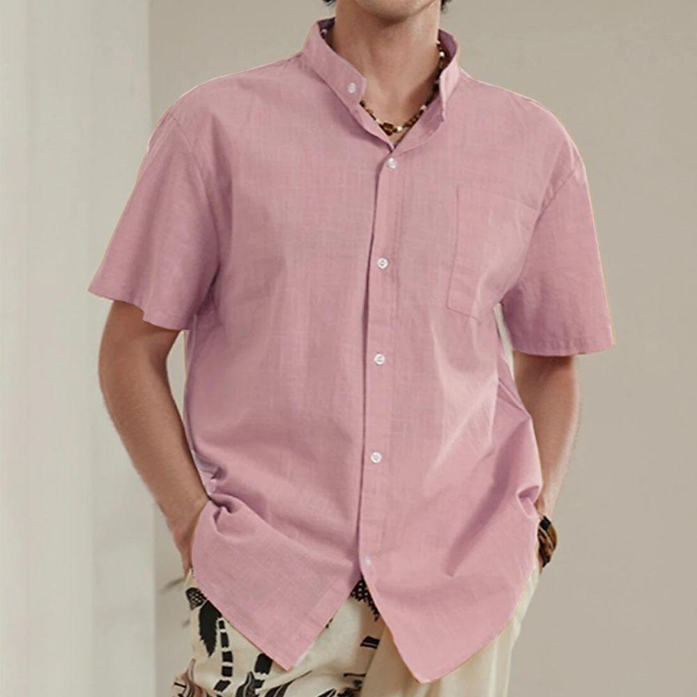 2024 Men's Fashion Short Sleeve Linen Shirts Casual Oversized Loose Shirts