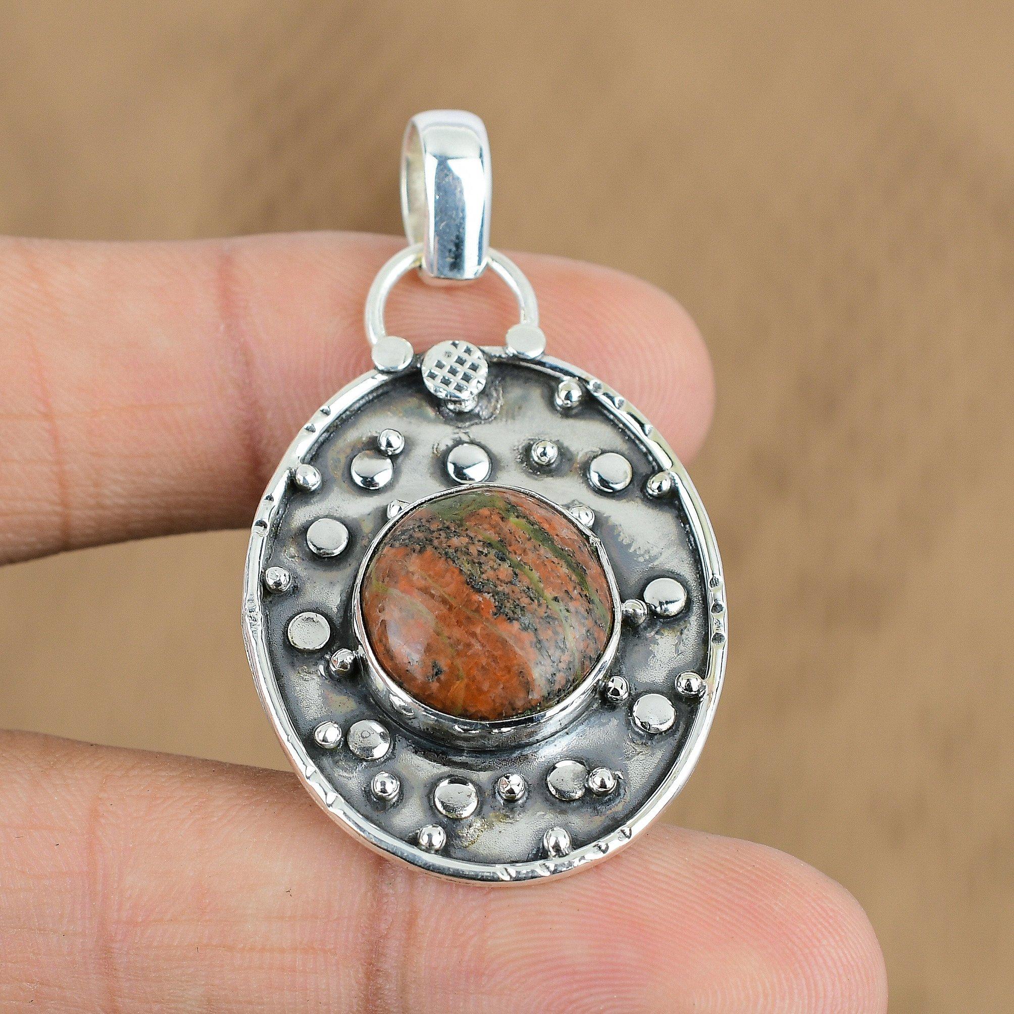 

Womens day Sale Grass Garnet Stone 925 Silver Engagement Unique Pendant Jewelry