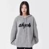 Unisex Oversized Retro Grey Hooded Knit Sweater with Letter Jacquard Design