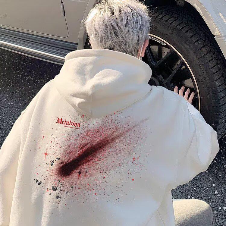 Men s 2024 Trendy Hooded Sweatshirt - Hong Kong Style, Loose Fit, Letter Print, Versatile Jacket for Spring & Autumn XL
