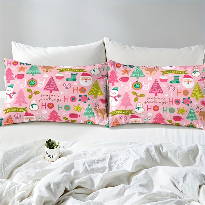 Festive Christmas Duvet Cover Set - 2/3pcs, Purple with Santa, Reindeer, and Snowflakes, Perfect for Bedroom or Dorm Decor