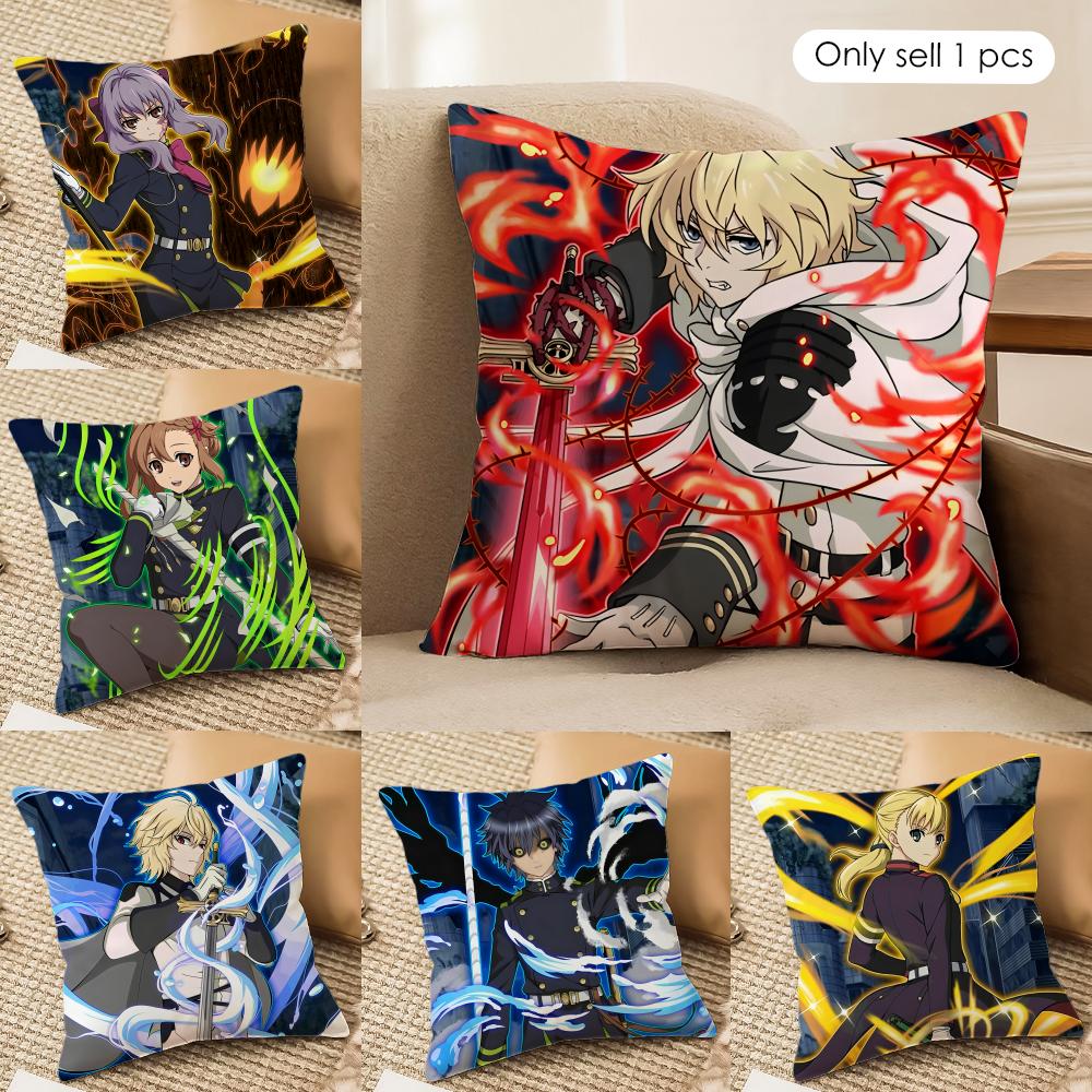 SSeraph Of The End Cushion Cover Silky Short Plush Invisible Zipper Dustproof Sofa Pillow Case For Home Decor