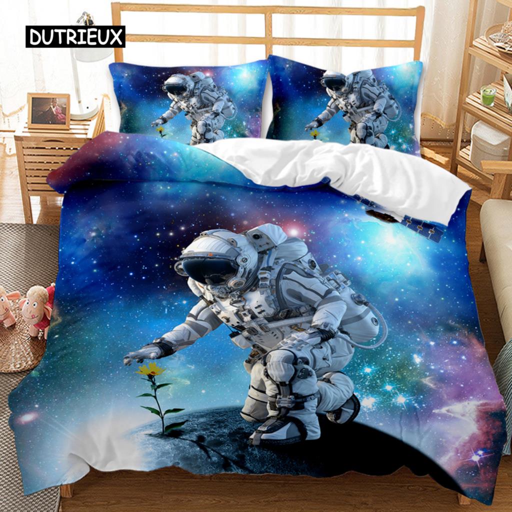 Spaceship Duvet Cover Set Spaceship Travel Through The Galaxy Space Bedding Set Pillowcase Queen King Size Polyester Qulit Cover