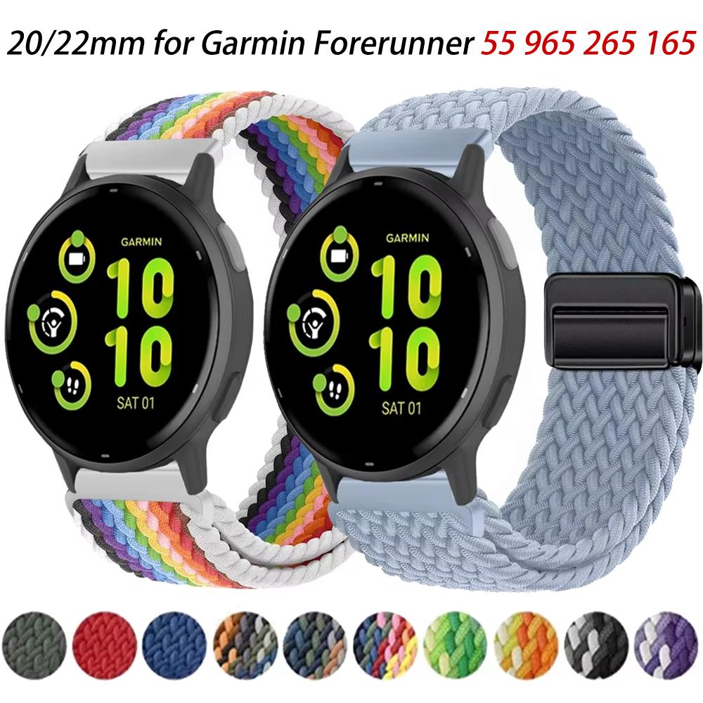 20/22mm Nylon Strap for Garmin Forerunner 55 165 970 570 965 955/Venu 4 45mm Magnetic Band Garmin Vivoactive 5 6/Vivomove Trend