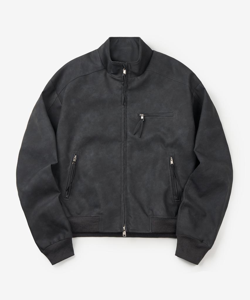 THEY Suede Leather Track Jacket_Charcoal Black