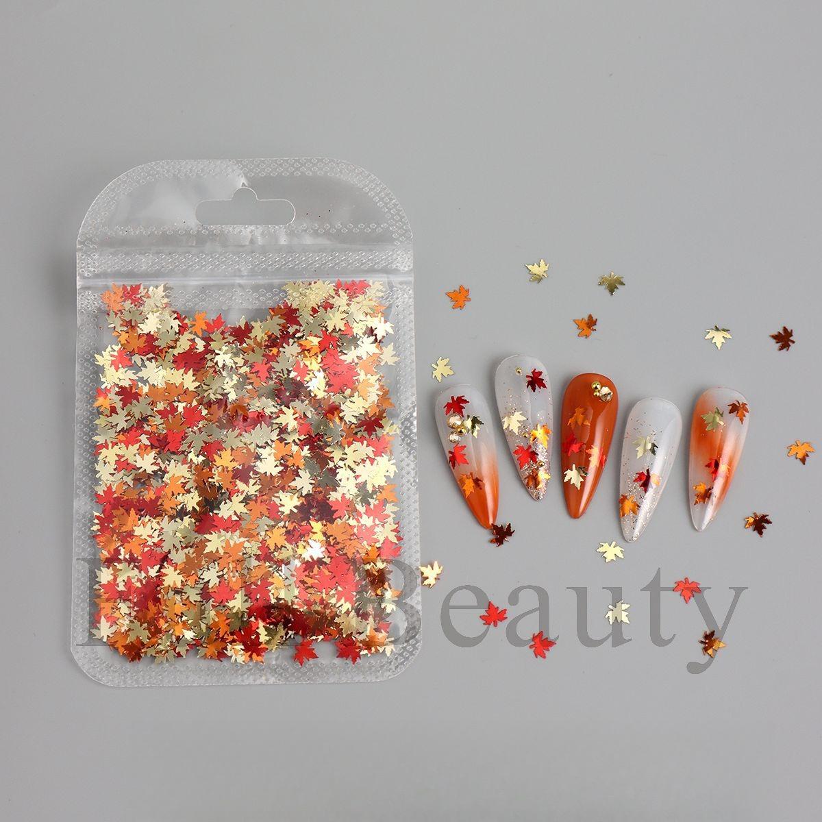 

New Nail Art Bag Jewelry Autumn Maple Leaf Decoration Multi-Color Glitter Jewelry