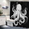 1 Ultra-realistic White Octopus Face Shower Curtain, Made of Polyester Fabric, Measures 70x70 Inches and Includes 12 Hooks.