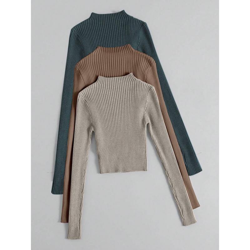 Cropped Slim Mock Neck Knit Sweater