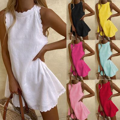 Spring Summer New Casual Loose Sleeveless Round Neck Solid Color Dress for Women